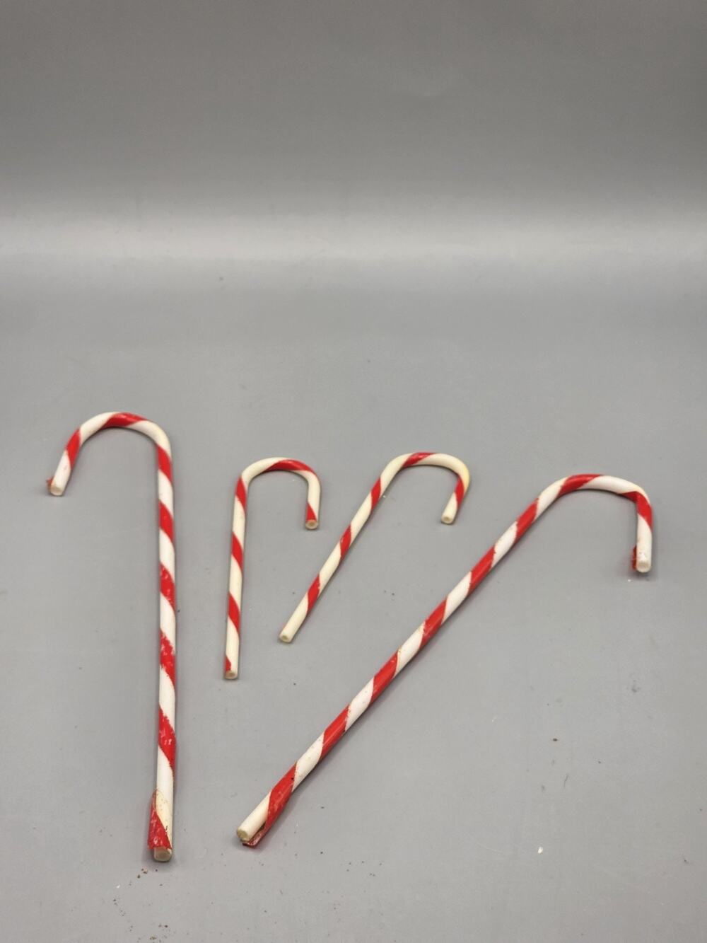 Lot of 4 Vintage Plastic Candy Cane Ornaments Red White Striped Holiday Decor...